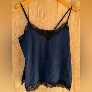 VANNINA VESPERINI Paris Midnight Blue Camisole with Black Lace.